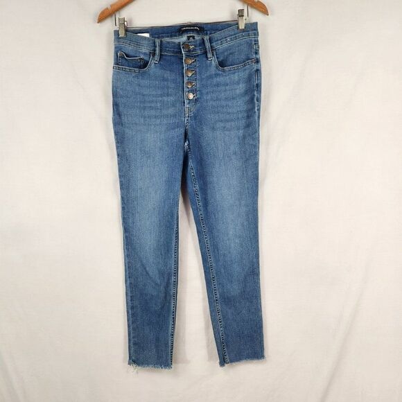 Calvin Klein Womens High Rise Skinny Sz 12/31  Denim Blue Jeans Raw Hem Button - Picture 1 of 11